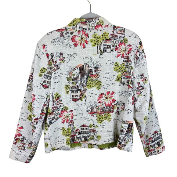 Coldwater Creek Linen Blend Cityscape Floral Button Up Collared Blazer Size L - Picture 2 of 5